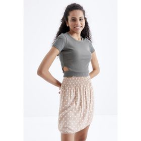 Tommy Life 97207 Basic Yanı Pencereli O Yaka Çağla Yeşili Kadın Crop Top T-Shirt