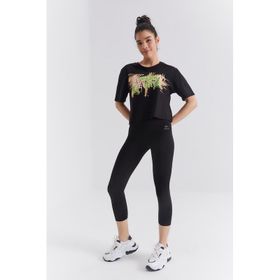 Tommy Life 97212 Renkli Yazı Baskılı O Yaka Siyah Kadın Oversize T-Shirt