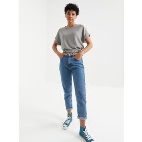 Tommy Life 97227 Basic O Yaka Beli Lastikli Bürümcük Kumaş Gri Kadın Crop Top T-Shirt