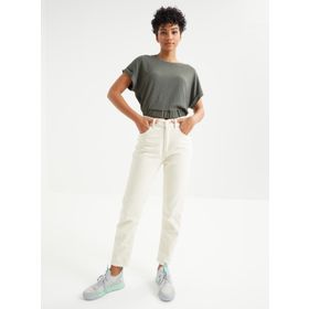 Tommy Life 97227 Basic O Yaka Beli Lastikli Bürümcük Kumaş Tarçın Kadın Crop Top T-Shirt