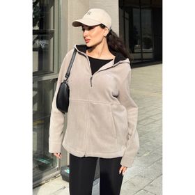 Tommy Life 97233 Koyu Bej Kapüşonlu Fermuarlı Rahat Form Kadın Polar Sweatshirt