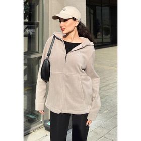 Tommy Life 97233 Koyu Bej Kapüşonlu Fermuarlı Rahat Form Kadın Polar Sweatshirt
