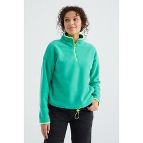 Tommy Life 97234 Deniz Yeşili Yarım Fermuar Etek Ucu Büzgülü Dik Yaka Oversize Kadın Polar Sweatshirt
