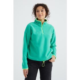 Tommy Life 97234 Deniz Yeşili Yarım Fermuar Etek Ucu Büzgülü Dik Yaka Oversize Kadın Polar Sweatshirt