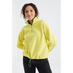 Tommy Life 97234 Limon Yarım Fermuar Etek Ucu Büzgülü Dik Yaka Oversize Kadın Polar Sweatshirt