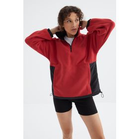 Tommy Life 97236 Fiesta Yarım Fermuar Etek Ucu Büzgülü Dik Yaka Oversize Polar Kadın Sweatshirt