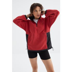 Tommy Life 97236 Fiesta Yarım Fermuar Etek Ucu Büzgülü Dik Yaka Oversize Polar Kadın Sweatshirt
