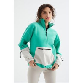 Tommy Life 97238 Deniz Yeşili Etek Ucu Büzgülü Yarım Fermuarlı Oversize Kadın Polar Sweatshirt