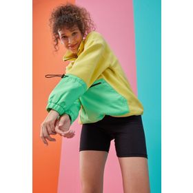 Tommy Life 97238 Limon Etek Ucu Büzgülü Yarım Fermuar Kanguru Cepli Oversize Kadın Sweatshirt