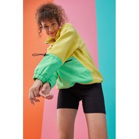 Tommy Life 97238 Limon Etek Ucu Büzgülü Yarım Fermuarlı Oversize Kadın Polar Sweatshirt