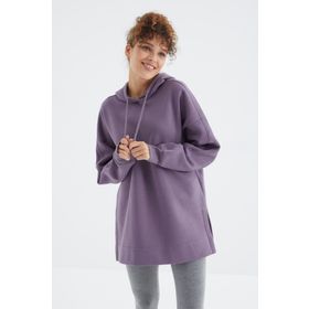 Tommy Life 97242 Eflatun Reglan Kol Renk Basic Kapüşonlu Oversize Kadın Tunik