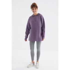 Tommy Life 97242 Eflatun Reglan Kol Renk Basic Kapüşonlu Oversize Kadın Tunik