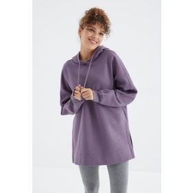 Tommy Life 97242 Eflatun Reglan Kol Renk Basic Kapüşonlu Oversize Kadın Tunik
