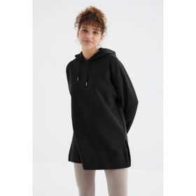 Tommy Life 97242 Siyah Reglan Kol Basic Kapüşonlu Oversize Tunik