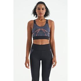 Tommy Life 97252 Antrasit Ön Arka Baskı Detaylı U Yaka Dar Kalıp Spor Kadın Büstiyer