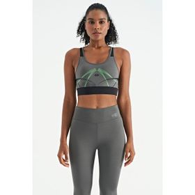 Tommy Life 97252 Antrasit Ön Arka Baskı Detaylı U Yaka Dar Kalıp Spor Kadın Büstiyer