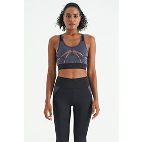 Tommy Life 97252 Antrasit Ön Arka Baskı Detaylı U Yaka Dar Kalıp Spor Kadın Büstiyer