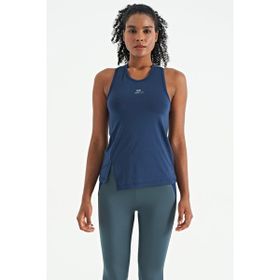 Tommy Life 97256 Indigo Yırtmaç Detaylı O Yaka Sıfır Kollu Standart Kalıp Spor Kadın Atlet