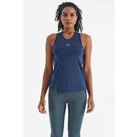 Tommy Life 97256 Indigo Yırtmaç Detaylı O Yaka Sıfır Kollu Standart Kalıp Spor Kadın Atlet