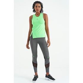 Tommy Life 97256 Neon Yeşil Yırtmaç Detaylı O Yaka Sfır Kollu Standart Kalıp Kadın Spor Atlet