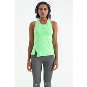Tommy Life 97256 Neon Yeşil Yırtmaç Detaylı O Yaka Sfır Kollu Standart Kalıp Kadın Spor Atlet