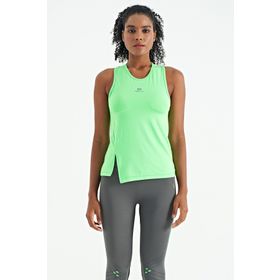 Tommy Life 97256 Neon Yeşil Yırtmaç Detaylı O Yaka Sfır Kollu Standart Kalıp Kadın Spor Atlet