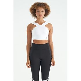 Tommy Life 97259 Beyaz Logo Baskılı Dar Kalıp Dalgıç Kumaş Kadın Büstiyer