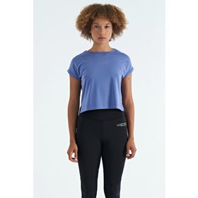 Tommy Life 97262 Eflatun Logo Baskılı O Yaka Düşük Kol Oversize Kadın Crop T-Shirt