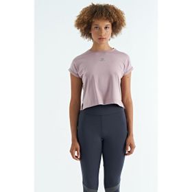 Tommy Life 97262 Gül Kurusu Logo Baskılı O Yaka Düşük Kol Oversize Kadın Crop T-Shirt