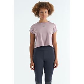 Tommy Life 97262 Gül Kurusu Logo Baskılı O Yaka Düşük Kol Oversize Kadın Crop T-Shirt