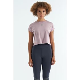 Tommy Life 97262 Gül Kurusu Logo Baskılı O Yaka Düşük Kol Oversize Kadın Crop T-Shirt