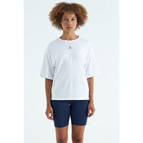 Tommy Life 97263 Beyaz O Yaka Baskı Detaylı Oversize Kısa Kol Kadın T-Shirt