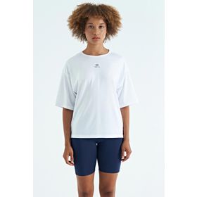 Tommy Life 97263 Beyaz O Yaka Baskı Detaylı Oversize Kısa Kol Kadın T-Shirt
