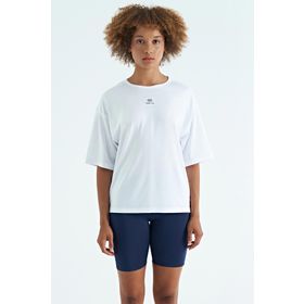 Tommy Life 97263 Beyaz O Yaka Baskı Detaylı Oversize Kısa Kol Kadın T-Shirt