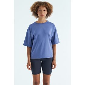 Tommy Life 97263 Eflatun O Yaka Baskı Detaylı Oversize Kısa Kol Kadın T-Shirt