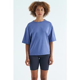 Tommy Life 97263 Eflatun O Yaka Baskı Detaylı Oversize Kısa Kol Kadın T-Shirt