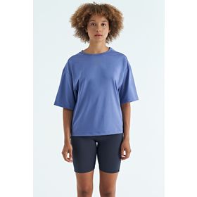 Tommy Life 97263 Eflatun O Yaka Baskı Detaylı Oversize Kısa Kol Kadın T-Shirt