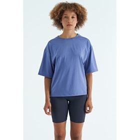 Tommy Life 97263 Eflatun O Yaka Baskı Detaylı Oversize Kısa Kol Kadın T-Shirt