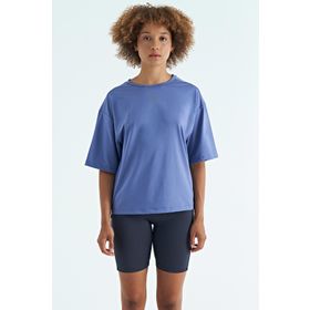 Tommy Life 97263 Eflatun O Yaka Baskı Detaylı Oversize Kısa Kol Kadın T-Shirt