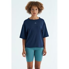 Tommy Life 97263 Indigo O Yaka Baskı Detaylı Oversize Kısa Kol Kadın T-Shirt