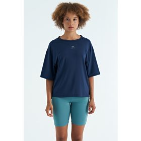 Tommy Life 97263 Indigo O Yaka Baskı Detaylı Oversize Kısa Kol Kadın T-Shirt