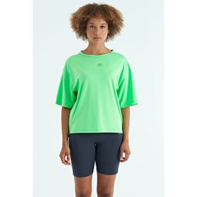 Tommy Life 97263 Neon Yeşil O Yaka Baskı Detaylı Oversize Kısa Kol Kadın T-Shirt
