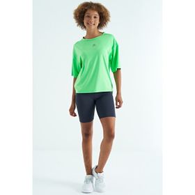 Tommy Life 97263 Neon Yeşil O Yaka Baskı Detaylı Oversize Kısa Kol Kadın T-Shirt