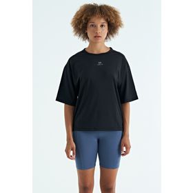 Tommy Life 97263 Siyah O Yaka Baskı Detaylı Oversize Kısa Kol Kadın T-Shirt