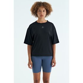 Tommy Life 97263 Siyah O Yaka Baskı Detaylı Oversize Kısa Kol Kadın T-Shirt