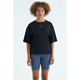Tommy Life 97263 Siyah O Yaka Baskı Detaylı Oversize Kısa Kol Kadın T-Shirt