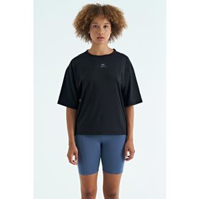 Tommy Life 97263 Siyah O Yaka Baskı Detaylı Oversize Kısa Kol Kadın T-Shirt
