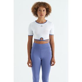 Tommy Life 97266 Beyaz Bel Bağlama Detaylı O Yaka Standart Kalıp Dalgıç Kumaş Kadın Crop T-Shirt