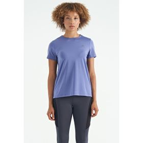 Tommy Life 97267 Mor Eflatun Sırt Yırtmaç Detaylı O Yaka Kısa Kollu Standart Kalıp Kadın T-shirt