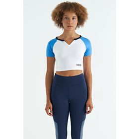 Tommy Life 97270 Beyaz Renk Bloklu Logo Baskılı O Yaka Dar Kalıp Kadın Crop T-Shirt